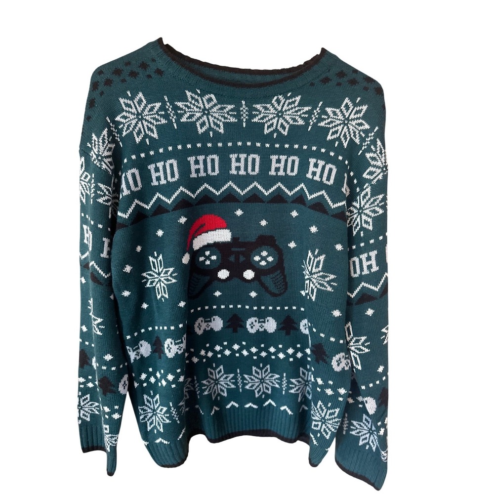 Holiday Time Green Gamer‎ Ugly Christmas Sweater Video Game Controller XL 14-16